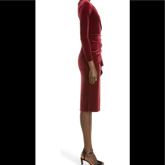 Chiara Boni la petite robe Silveria long sleeve velvet midi dress burgundy - Picture 3 of 11